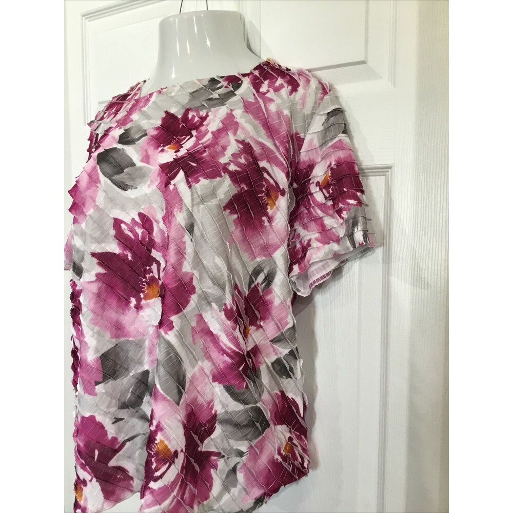 Alfred Dunner Plus Size 1X Stretch Ruffle Pink Floral Women's Top Blouse Tunic